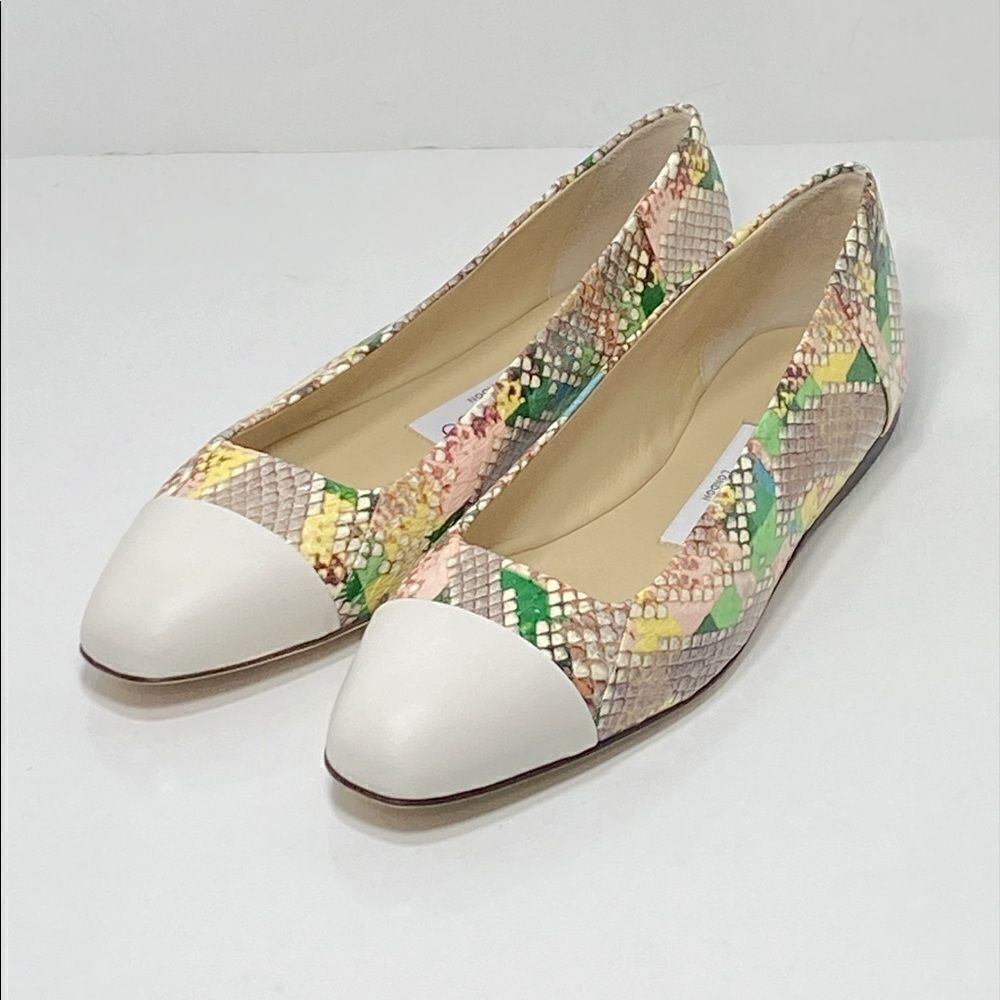 Jimmy Choo Cap-Toe Snakeskin-Embossed Leather Ballerina Flats size 35.5
